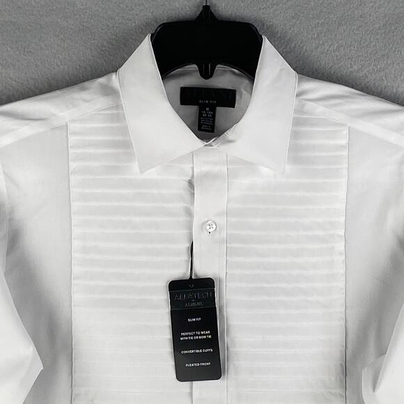 Alfani Men's Medium 15-15.5 34/35 Dress Shirt Pleated Panel Slim Fit White NEW - Picture 3 of 12